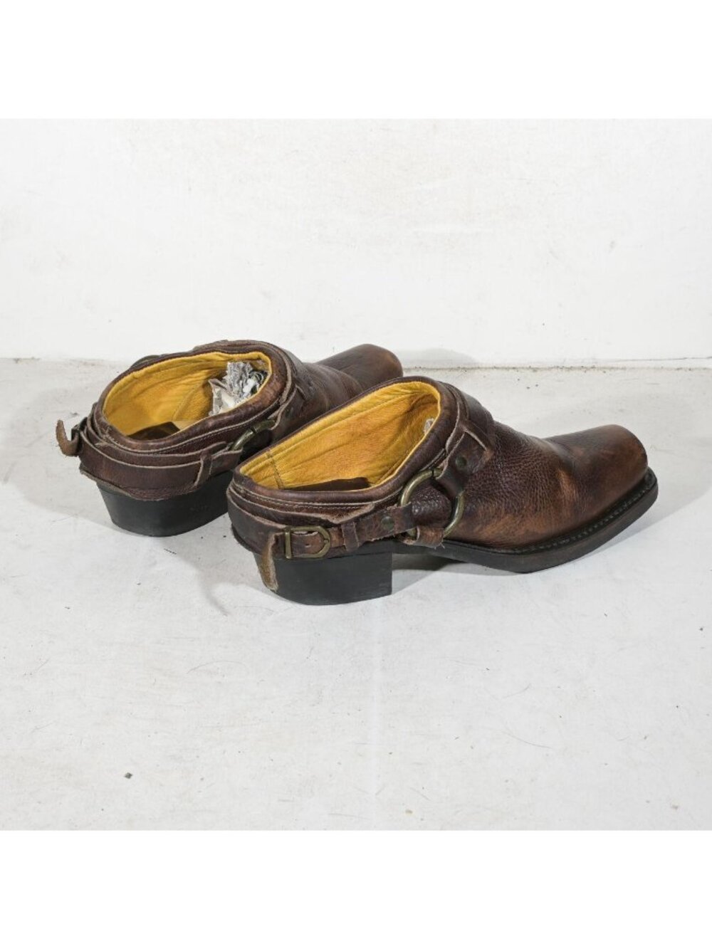 Vintage Frye Belted Harness Mule 70760-2 Brown Square Toe Pebbled Leather Slip O - Picture 3 of 7